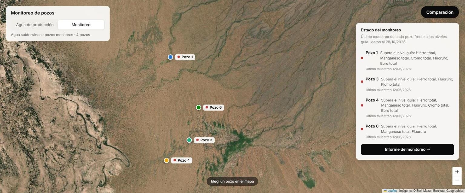 Groundwater monitoring map with well status